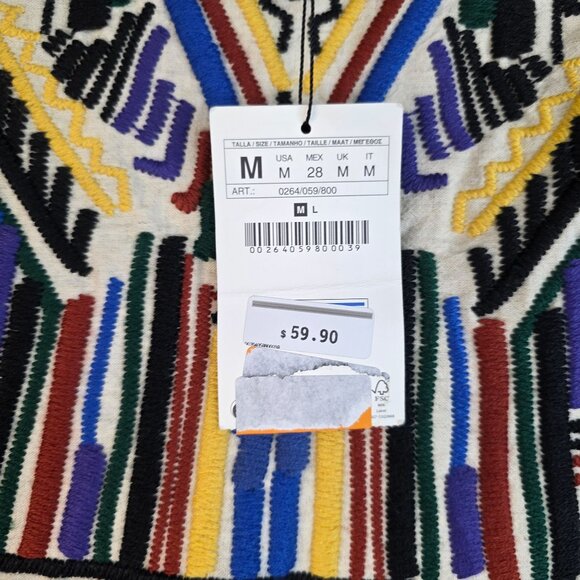 Zara Medium Multicolor Art Deco Aztec Boho Embroidered Skirt Festival New - Picture 5 of 10